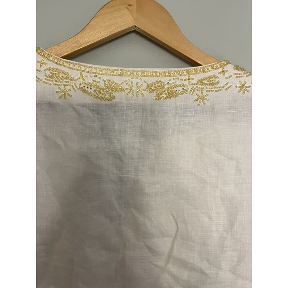 Michael Kors 100% Linen Top Tunic White Beaded Neckline Sleeves Women’s M - Picture 12 of 16